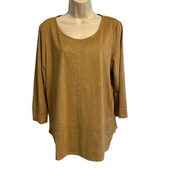 New Directions Brown Suede Feel 3/4 Sleeve Top XL Pre-owned - Picture 1 of 8